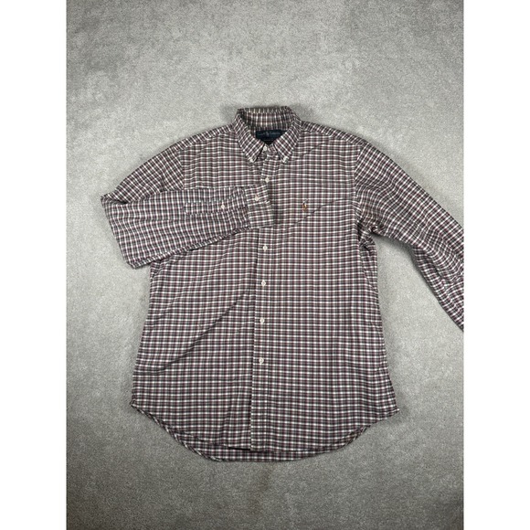 Vtg Polo Ralph Lauren L/S Oxford Button Front Shirt Men's L Plaid Red Flash Pony - Picture 5 of 10